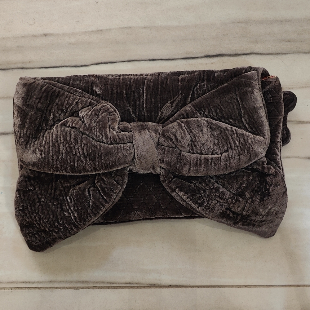 Juicy Couture Brown Gray Velour Bow Clutch